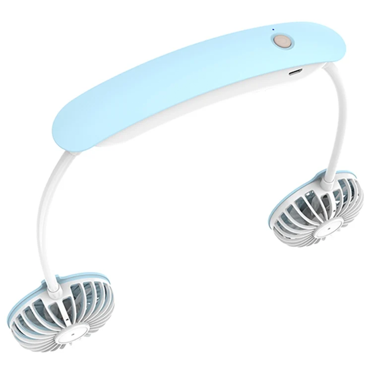 Blue Dual Head Portable Hanging Neck Fan With 3 Speed Wind Settings